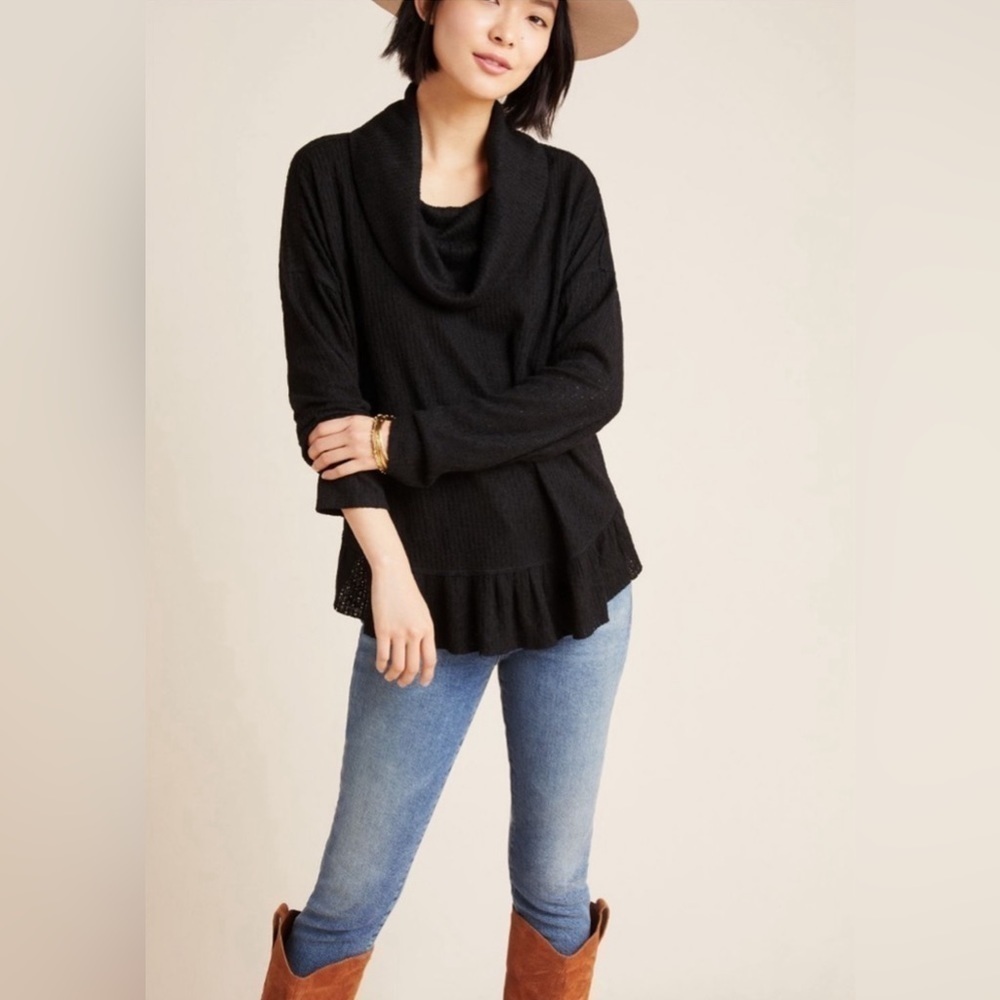 Maeve Addie Ruffled Hacci Pullover Black size XS <SKU151>